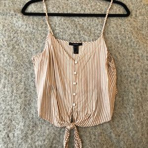 Forever21 tan & white button down tie tank, size M